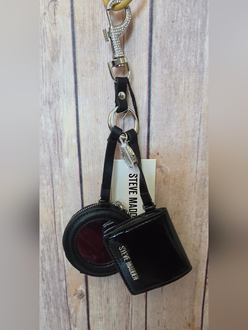 Steve Madden Black Keychain Coin Purses With Compact Mirror 3pc NWT - Picture 13 of 14